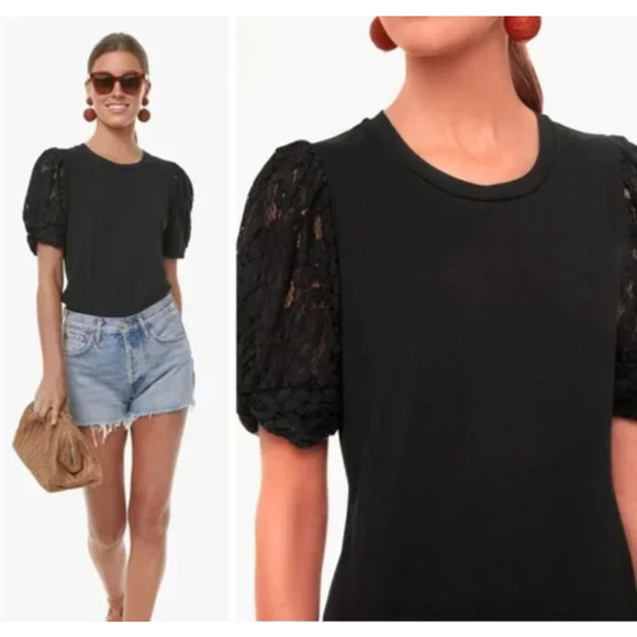 Tuckernuck Tops - Tuckernuck Pomander Place Black Vesty Lace Puff Sleeve Top Size Small